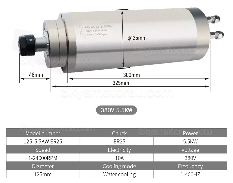 5.5KW Water Cooled Spindle Motor OSP001429 ER25 Collet 220V/380V 24000RPM
