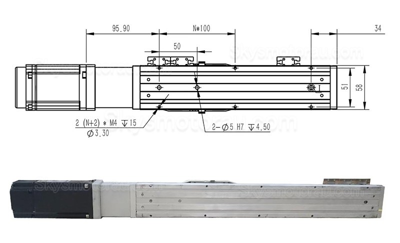 Double Rail Linear Actuator FCH60 Ball Screw Linear Slide Rail 50-1000mm with 400W Servo Motor