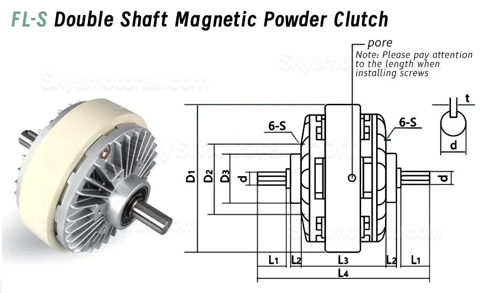 FL-S/A Series Dual Shaft Magnetic Particle Powder Clutch 6/12/25/50Nm 24VDC