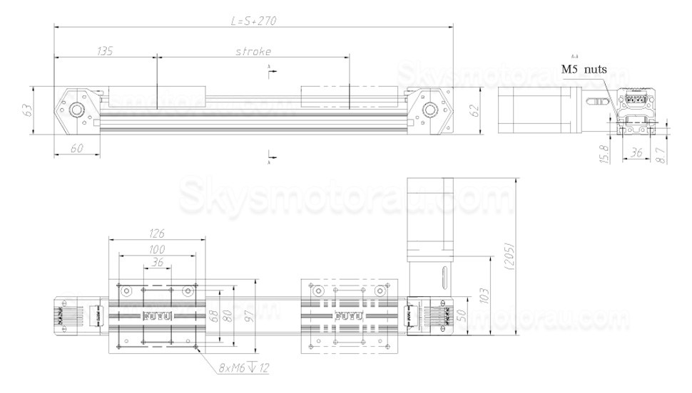 Belt Driven Linear Actuator Kit FPB50 Belt Drive Motorized Linear Slides Actuator Nema 23 Stepper Motor