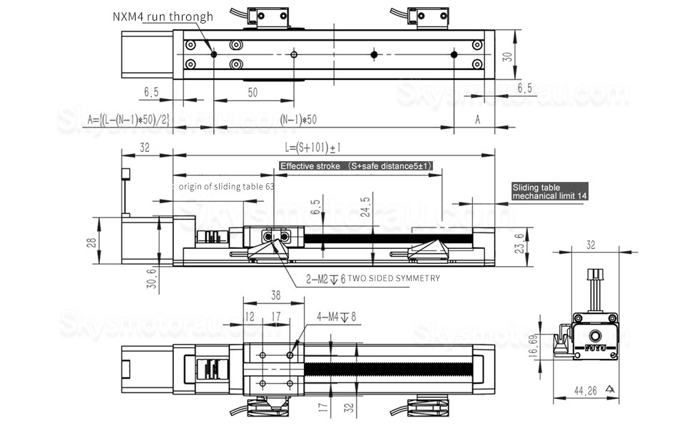 Mini Motorized Linear Slides Actuator FSK30J Linear Slide Rail 50-500mm with Nema 14 Stepper Motor