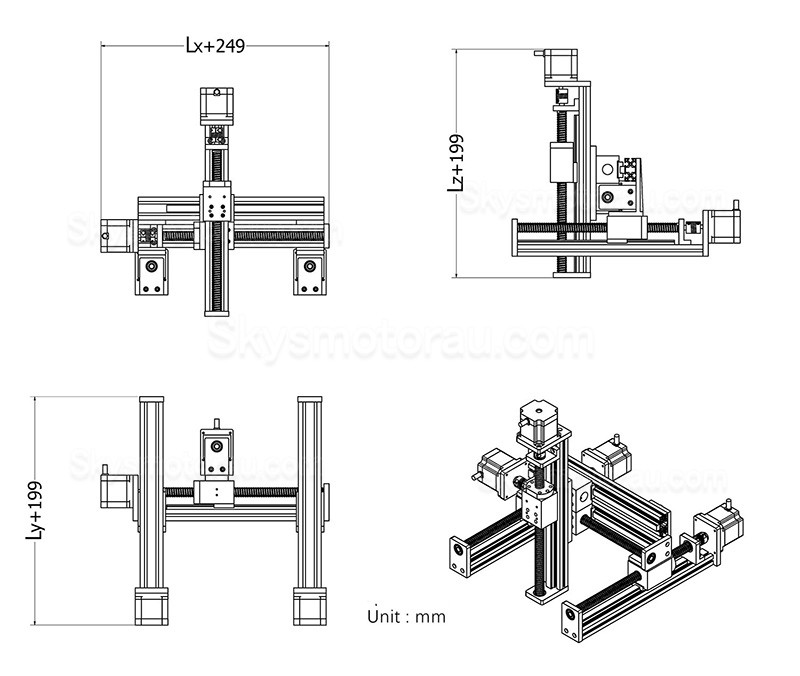 Gantry Linear Guide Stage Stroke Motorized Linear Slides Actuator XYZ Slide Table X=100mm,Y=100mm, Z=50mm