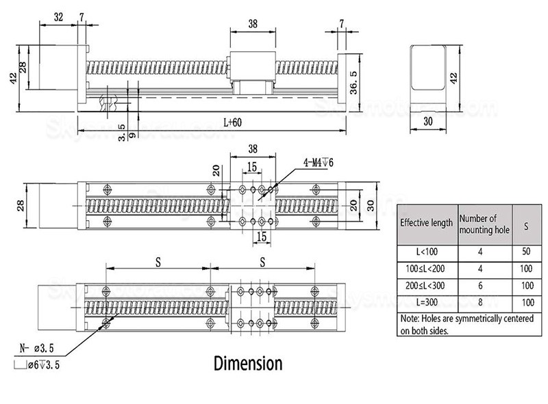 Motorized Linear Slides Actuator FSL30 50-300mm Linear Ball Screw Actuator with Nema 14 Stepper Motor