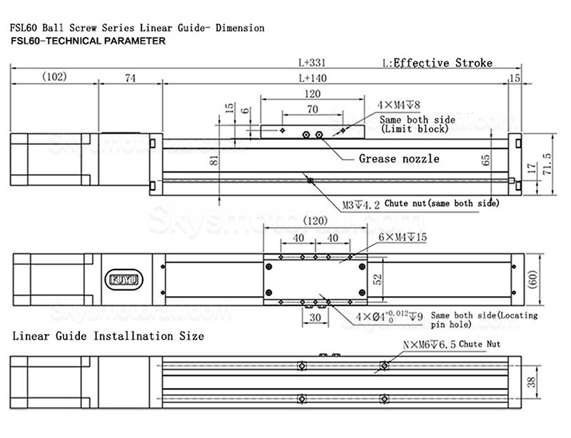 Motorized Linear Slides Actuator FS60 Screw Driven Linear Actuator 100-1000mm with Nema 24 Stepper Motor