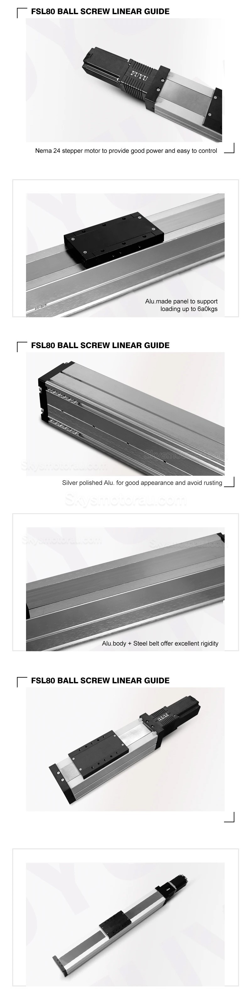 Motorized Linear Slides Actuator FSL80 100-1200mm Heavy Duty Linear Slide Rails with Nema24 Stepper Motor