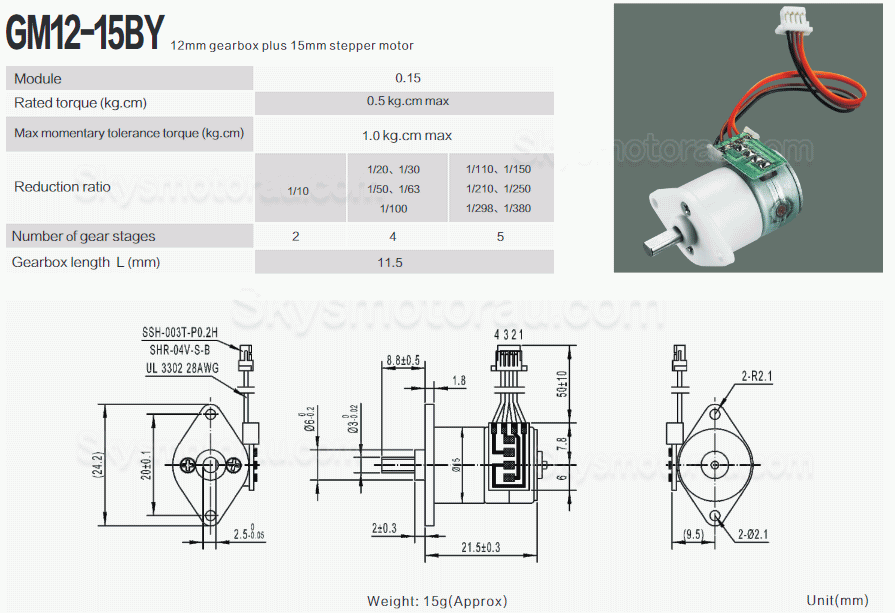 20Pcs 5V Micro DC Stepper Gear Motor GM12-15BY 18° 0.5A 700g,cm 2 Phase with Ratio 10-380 Gearbox
