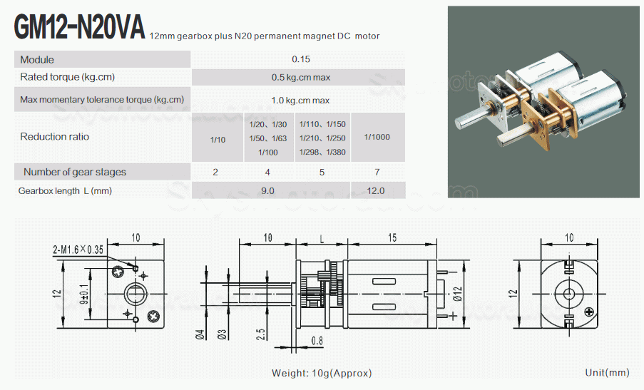 20Pcs 2.4V/5V Mini Brushed PMDC Gearmotor GM12-N20VA With Reduction Ratio 10~1000 Spur Gearbox