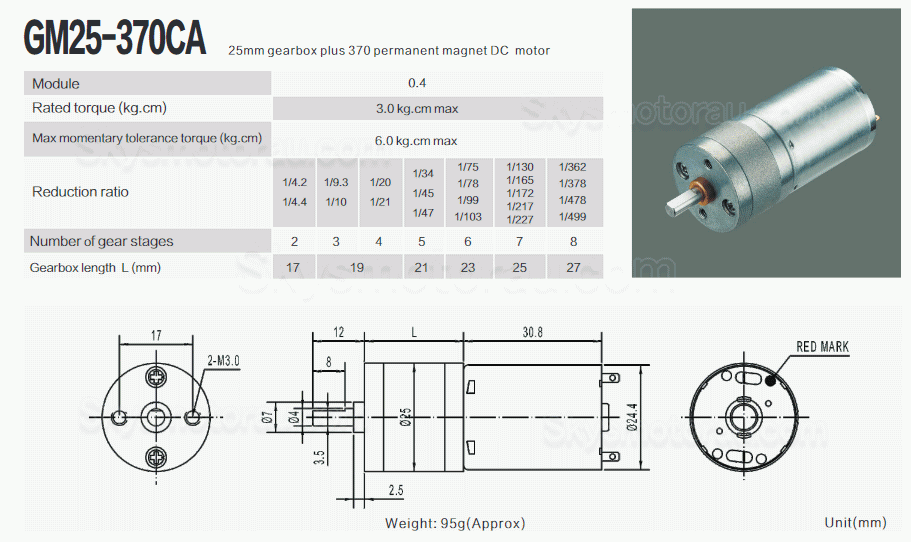 20Pcs &Phi;24.4mm 6V/12V High Torque Brushed PMDC Gearmotor GM25-370CA with Spur Gearbox