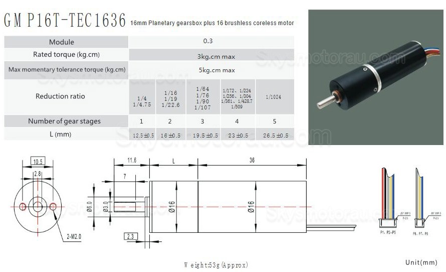 15Pcs 12V/24V Φ16mm Coreless Brushless Gear Motor GMP16T-TEC1636 with Planetary Gearbox Shaft 3mm