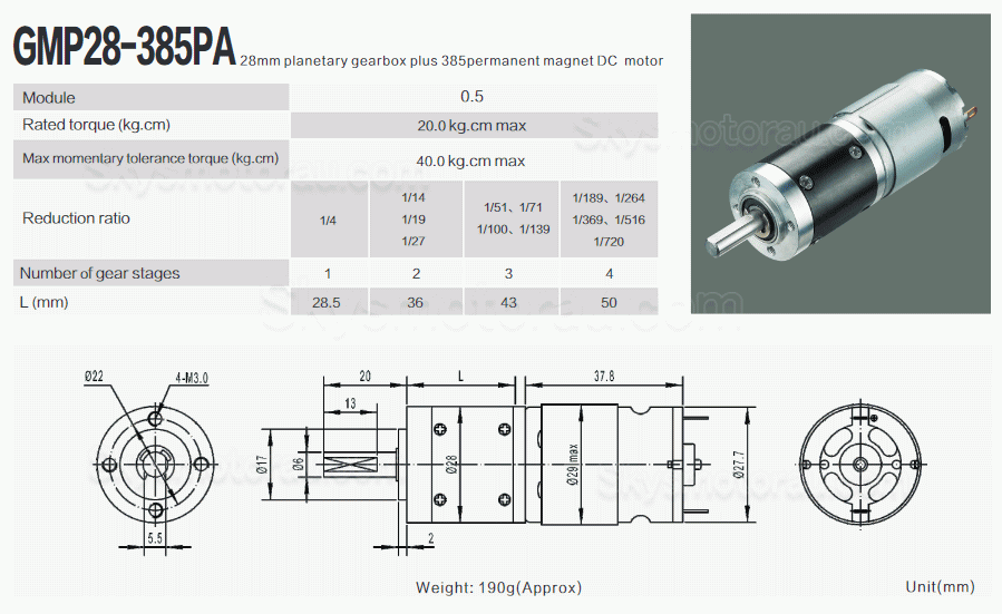 15Pcs &Phi;28mm 12V/24V Brushed Planetary Gear Motor GMP28-385PA with Ratio 4~720 Planetary gearbox