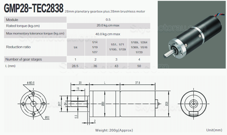 15Pcs &Phi;28mm 12V/24V Brushless DC Planetary Gear Motor GMP28-TEC2838 20kg.cm 6.6-11.5w With Planetary Gearbox