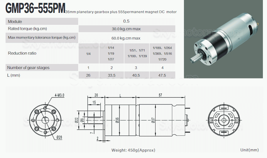 20Pcs &Phi;42mm 12V/24V High Torque Brushed PMDC Gearmotor GMP36-555PM with Planetary Reduction Gearbox