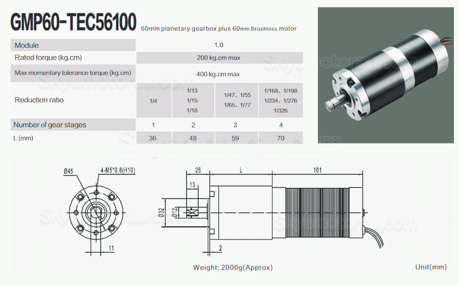 10Pcs 12V/24V Φ60mm Brushless DC Planetary Gear MotorGMP60-TEC56100 200kg.cm 18-132W With Planetary Gearbox