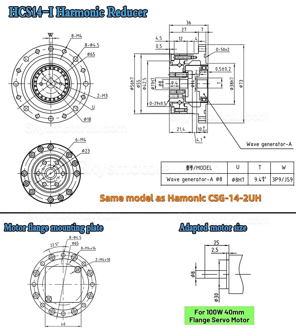 CSF Series 50:1/80:1/100:1/120:1 Harmonic Gearbox for Stepper / Servo Motor