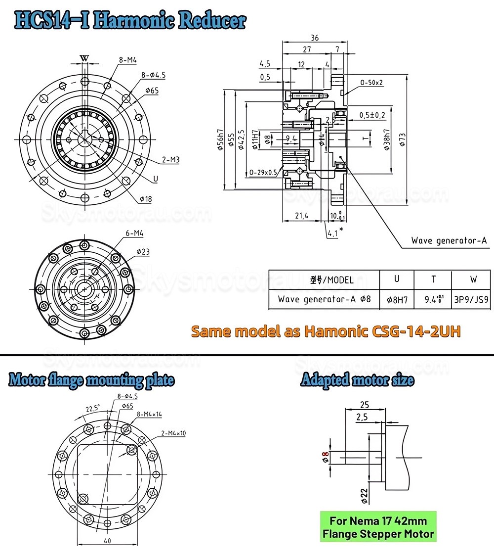 CSF Series 50:1/80:1/100:1/120:1 Harmonic Gearbox for Stepper / Servo Motor