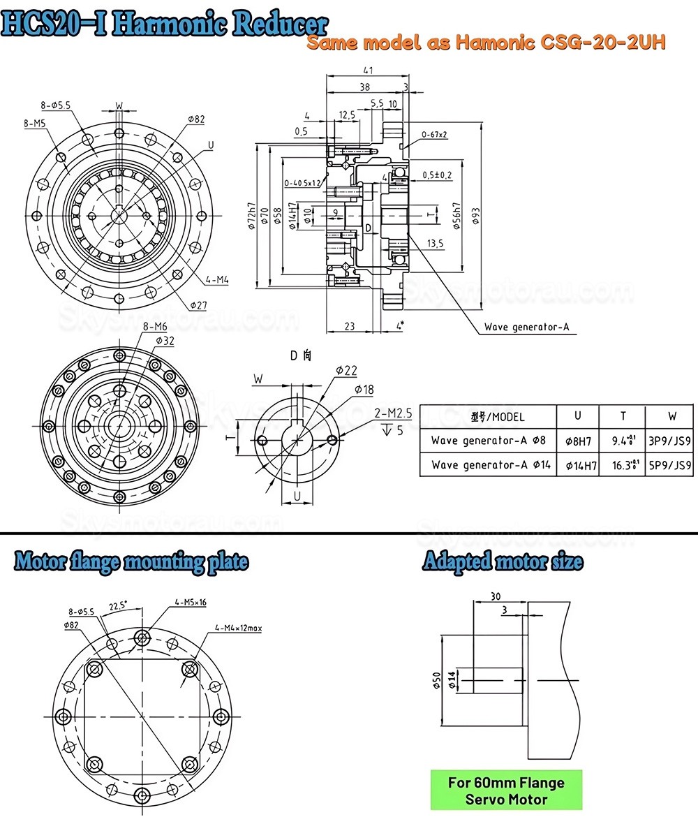 CSF Series 50:1/80:1/100:1/120:1 Harmonic Gearbox for Stepper / Servo Motor