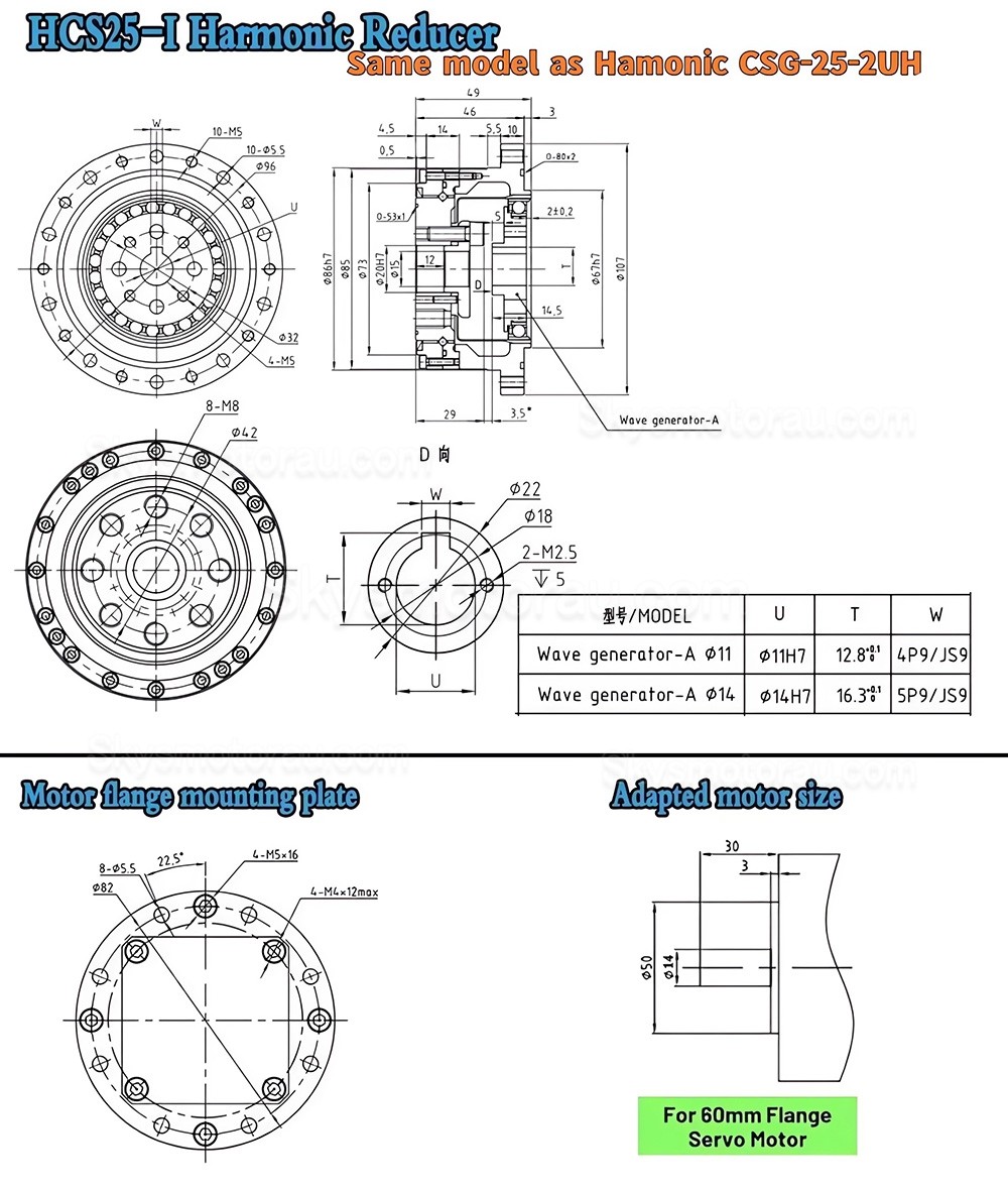 CSF Series 50:1/80:1/100:1/120:1 Harmonic Gearbox for Stepper / Servo Motor