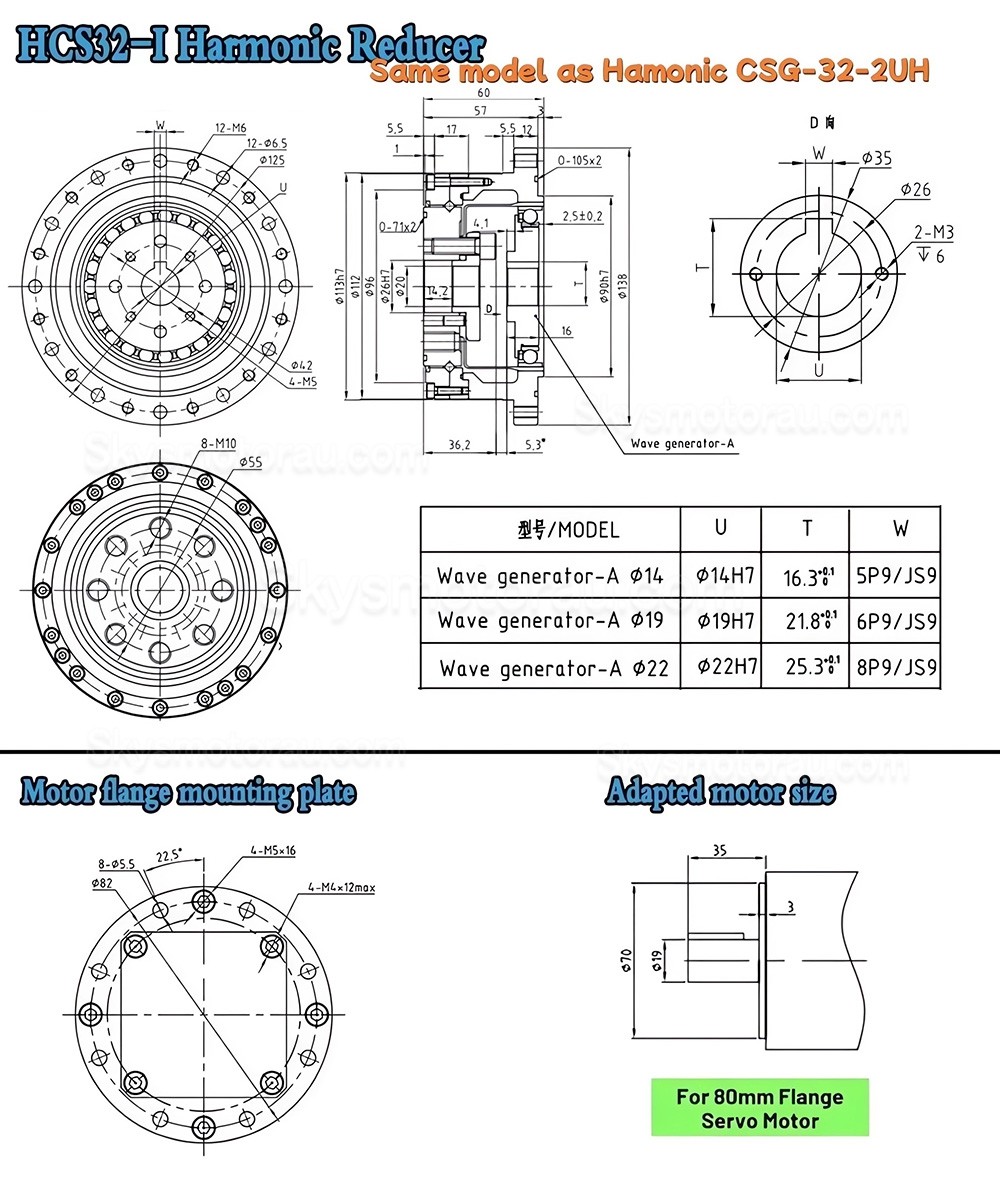 CSF Series 50:1/80:1/100:1/120:1 Harmonic Gearbox for Stepper / Servo Motor