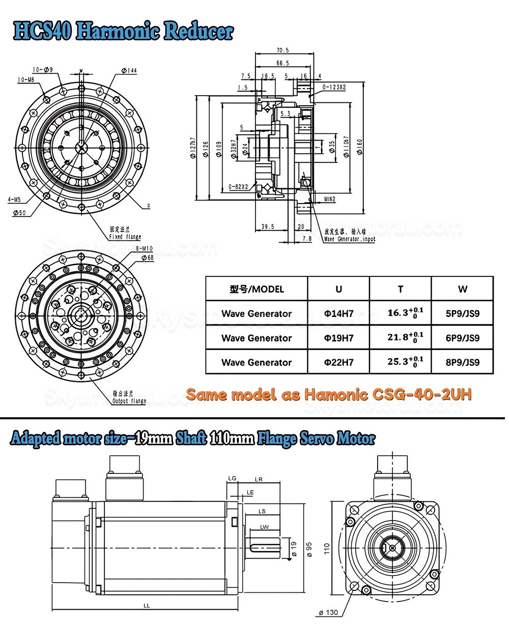 CSF Series 50:1/80:1/100:1/120:1 Harmonic Gearbox for Stepper / Servo Motor
