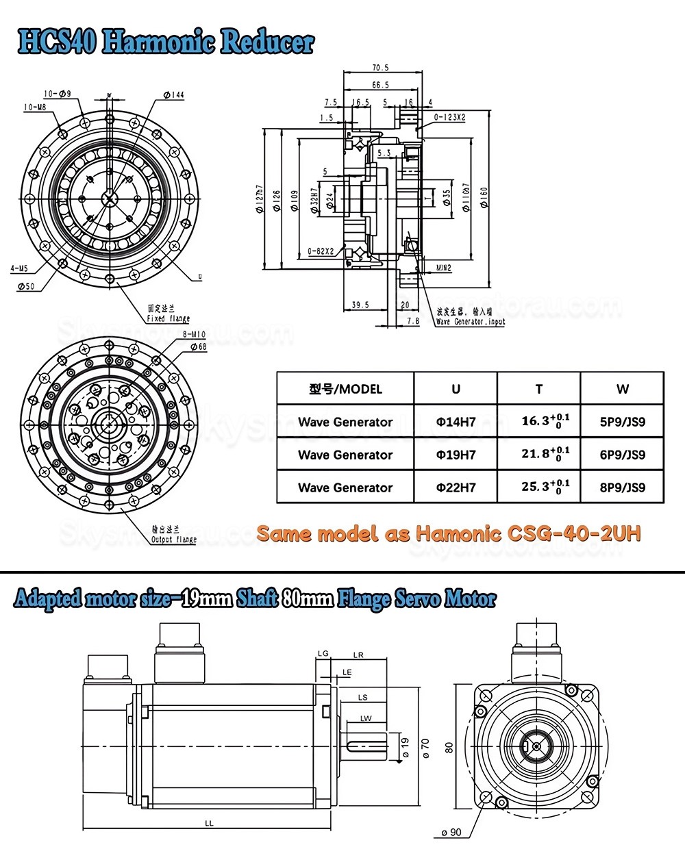 CSF Series 50:1/80:1/100:1/120:1 Harmonic Gearbox for Stepper / Servo Motor