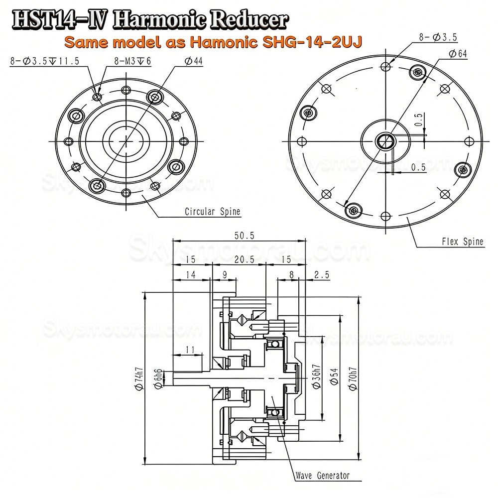 HST Series 50:1/80:1/100:/120:1/160:1 Harmonic Gearbox Ratio for Industrial Robot Arm