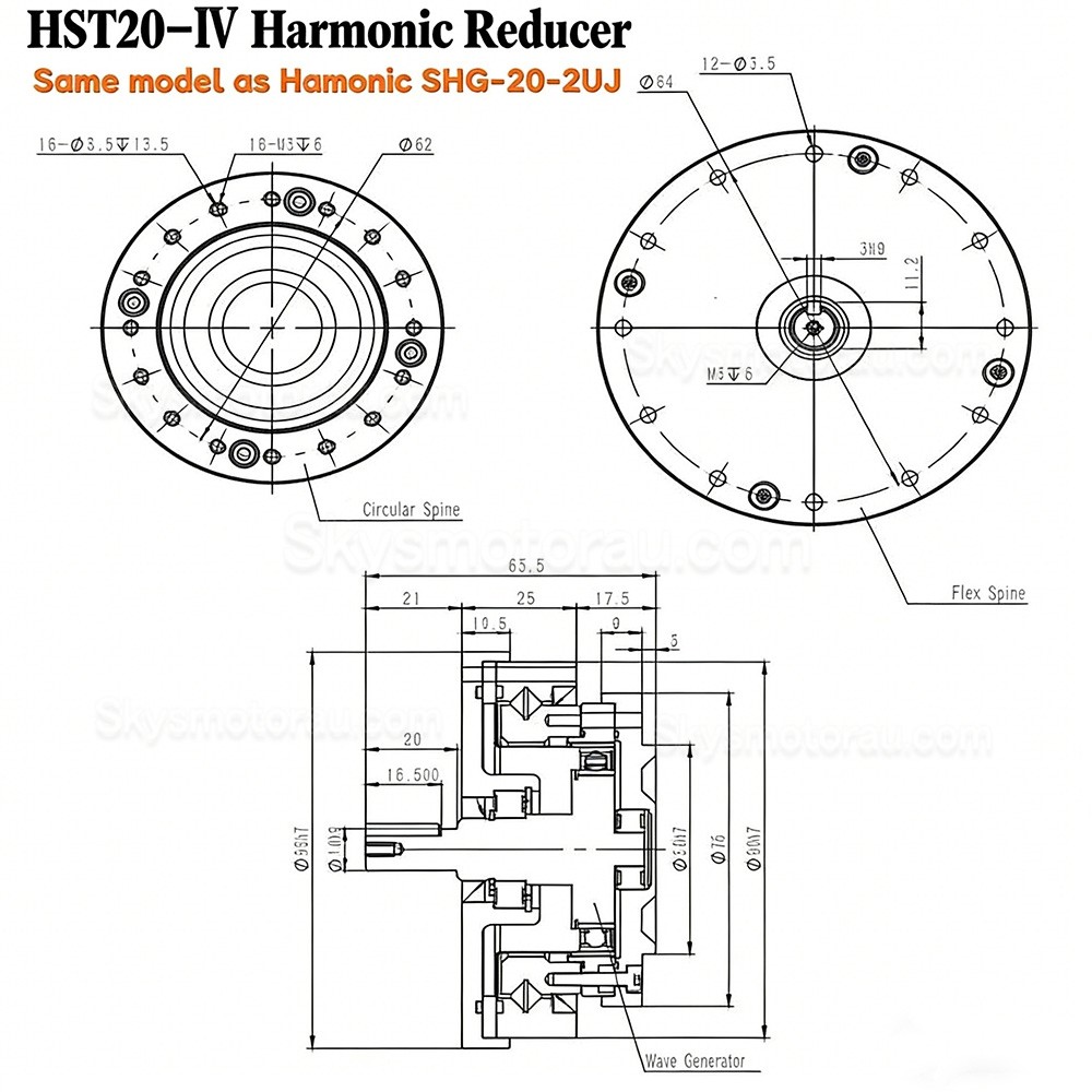 HST Series 50:1/80:1/100:/120:1/160:1 Harmonic Gearbox Ratio for Industrial Robot Arm