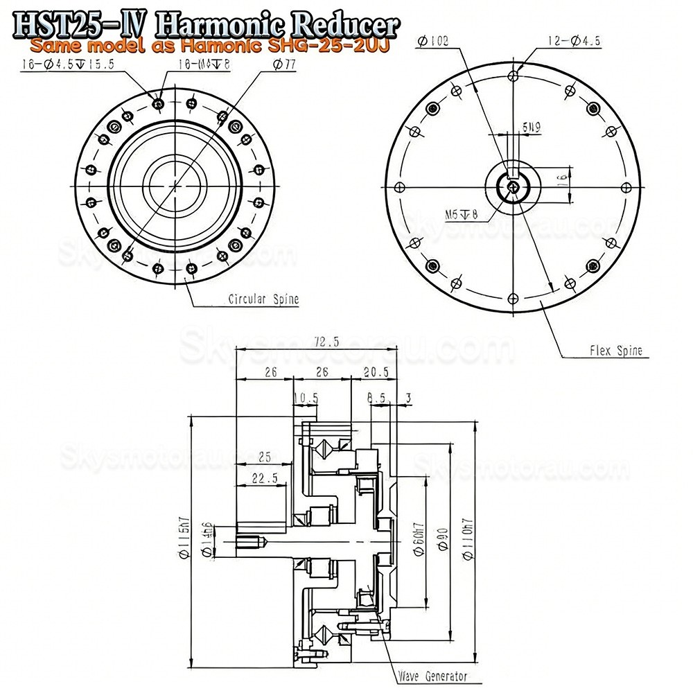 HST Series 50:1/80:1/100:/120:1/160:1 Harmonic Gearbox Ratio for Industrial Robot Arm