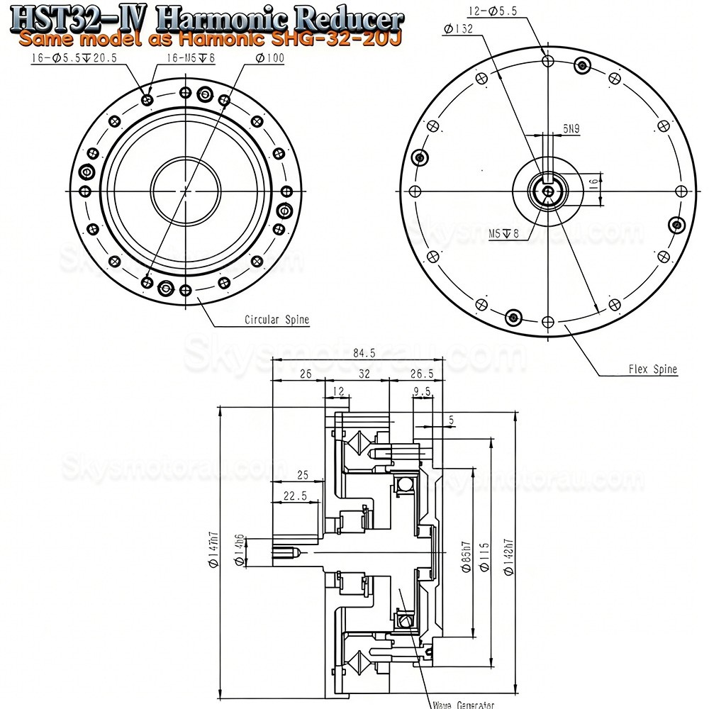 HST Series 50:1/80:1/100:/120:1/160:1 Harmonic Gearbox Ratio for Industrial Robot Arm