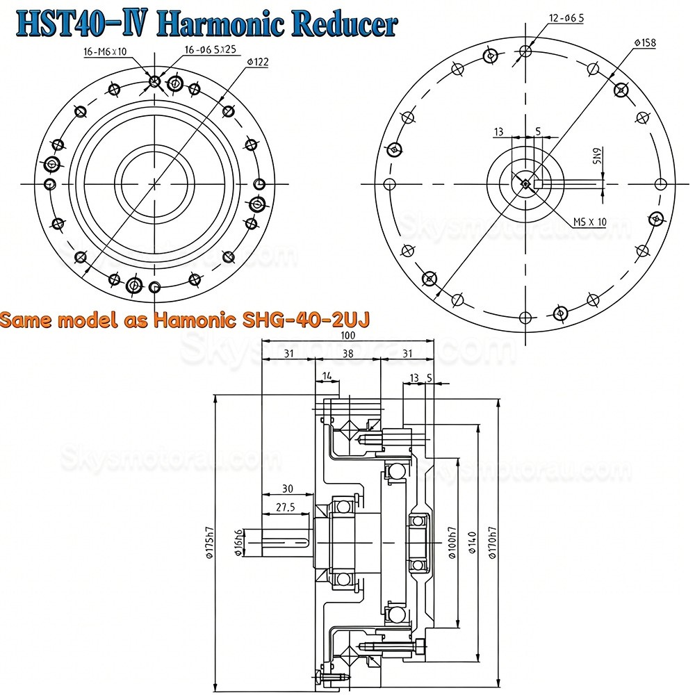 HST Series 50:1/80:1/100:/120:1/160:1 Harmonic Gearbox Ratio for Industrial Robot Arm