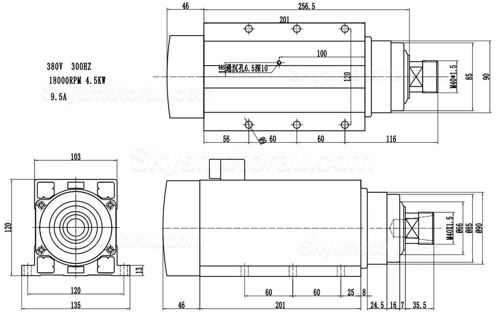 4.5KW VFD Spindle Kit JGF-60-24Z/4.5 + H100-5.5S2/T4 Indc. Air Cooled Spindle Motor + Variable Frequency Drive + 13Pcs ER32 Collet
