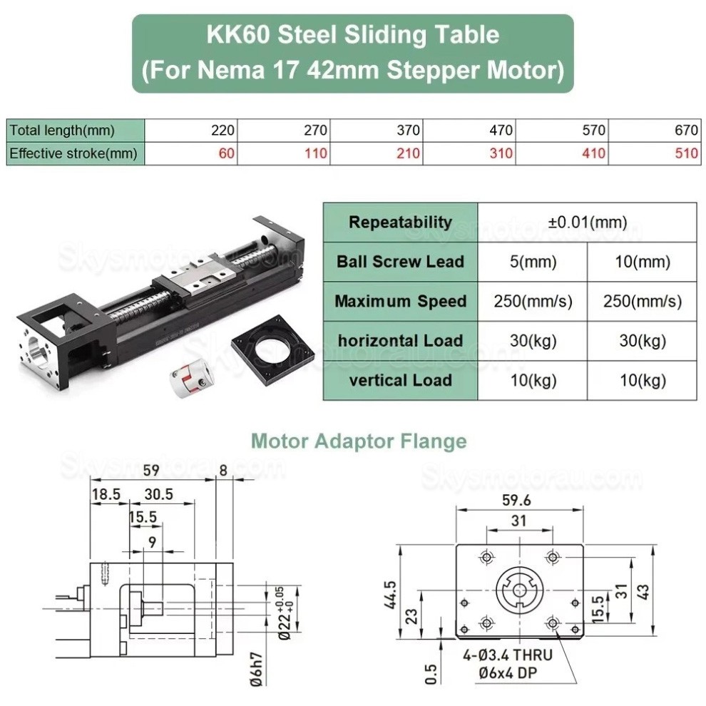 CNC Ballscrew Linear Slide OSP001617 CNC Slide Linear Fit Nema23, 34 Stepper Motors / 40 mm Servo Motors