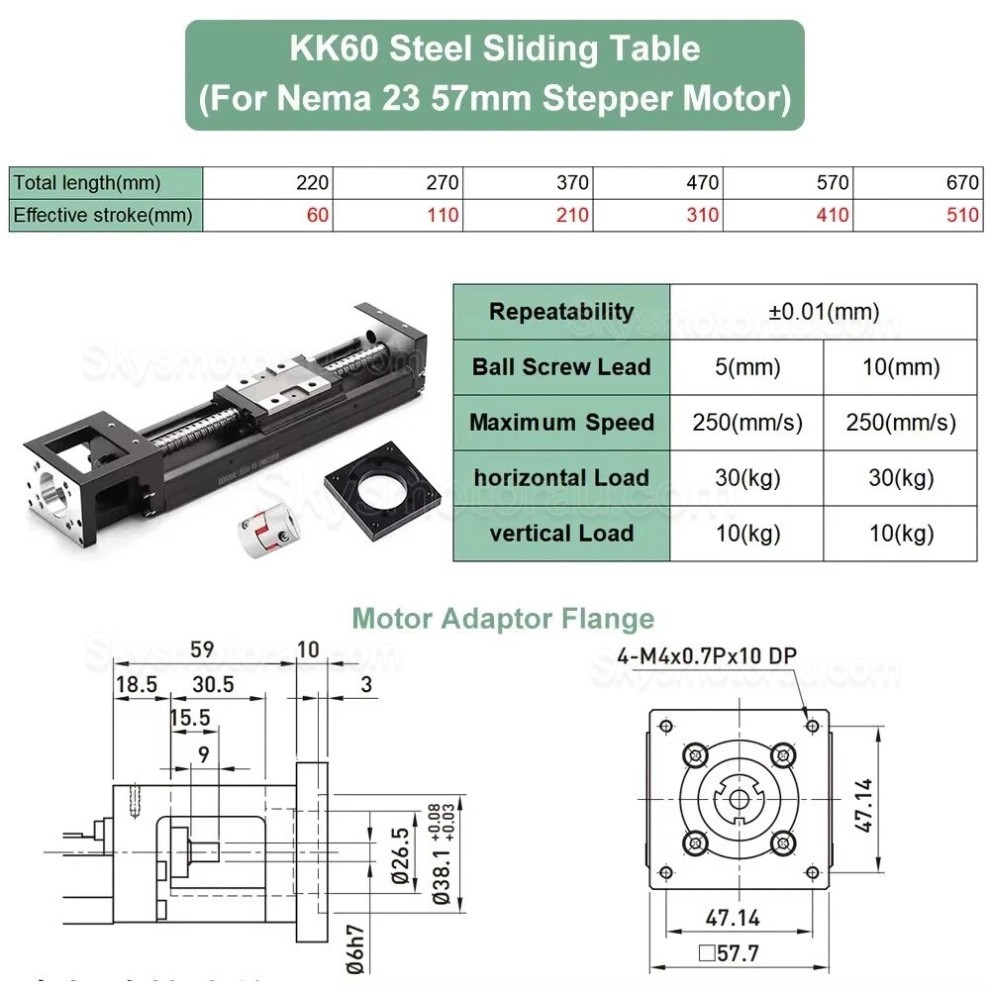 CNC Ballscrew Linear Slide OSP001617 CNC Slide Linear Fit Nema23, 34 Stepper Motors / 40 mm Servo Motors