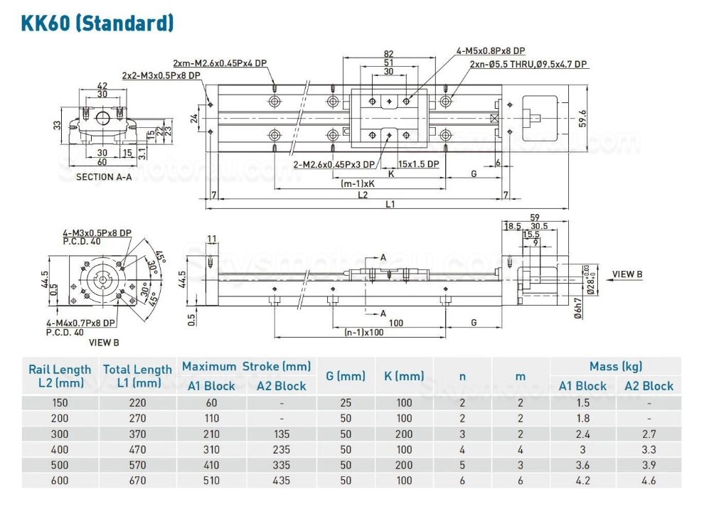 CNC Ballscrew Linear Slide OSP001617 CNC Slide Linear Fit Nema23, 34 Stepper Motors / 40 mm Servo Motors