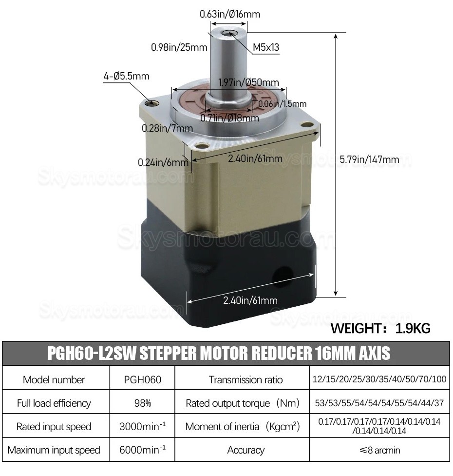 PGH60 Series Helical Planetary Gearbox PGH60-L2SW-Stepper Ratio 12:1 - 100:1 for Nema 23,24 Stepper Motor