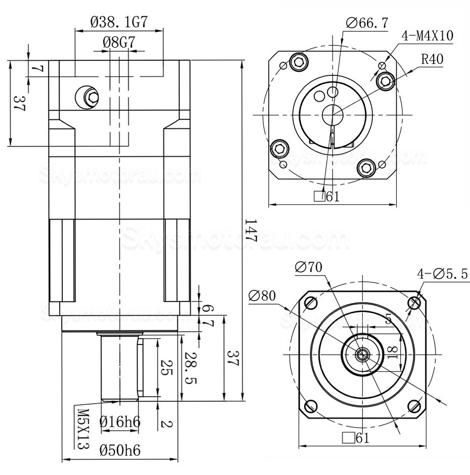 PGH60 Series Helical Planetary Gearbox PGH60-L2SW-Stepper Ratio 12:1 - 100:1 for Nema 23,24 Stepper Motor