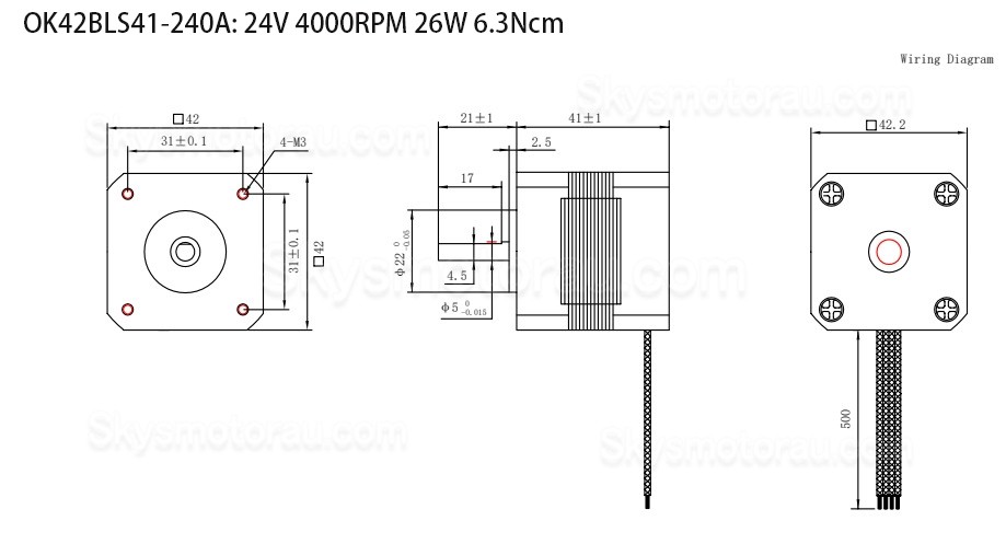 24V 3 Phase Brushless BLDC DC Motor OK42BLS 6.25Ncm-18.5Ncm 1500RPM/4000RPM 42x42mm