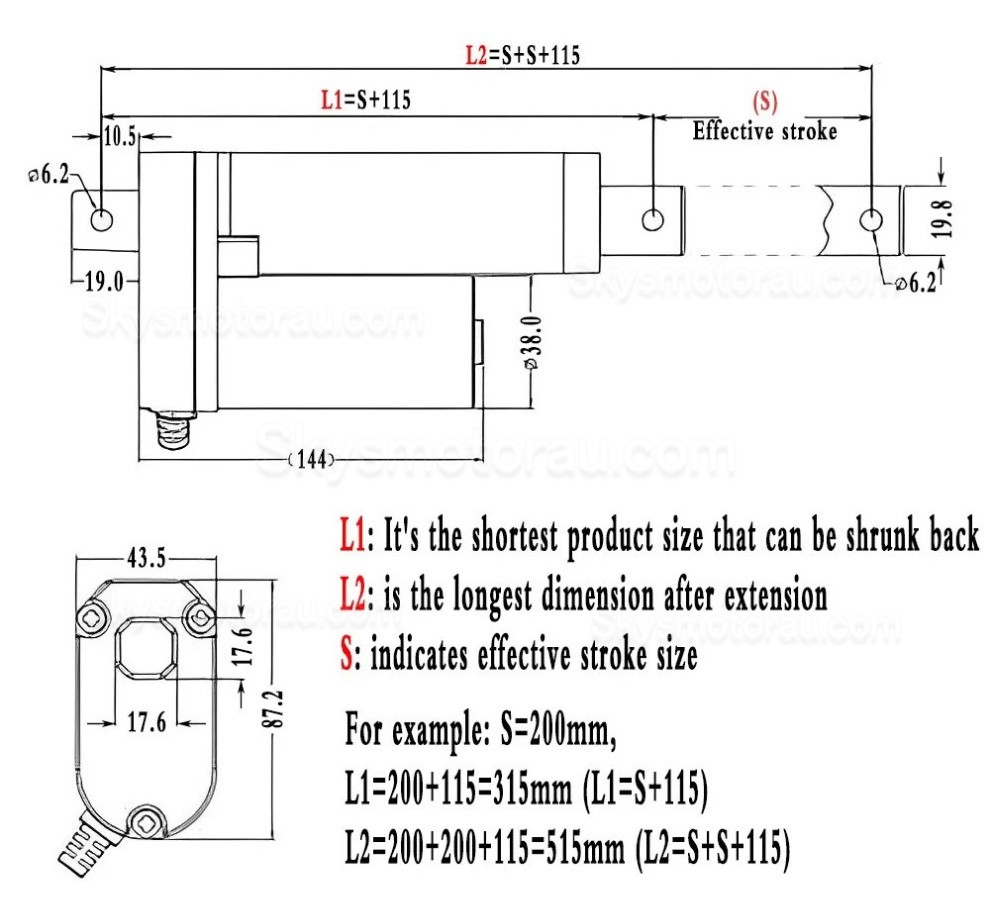 12V/24V Electric Linear Actuator OSP001608 20-36W Stroke Lenght 50-1000mm