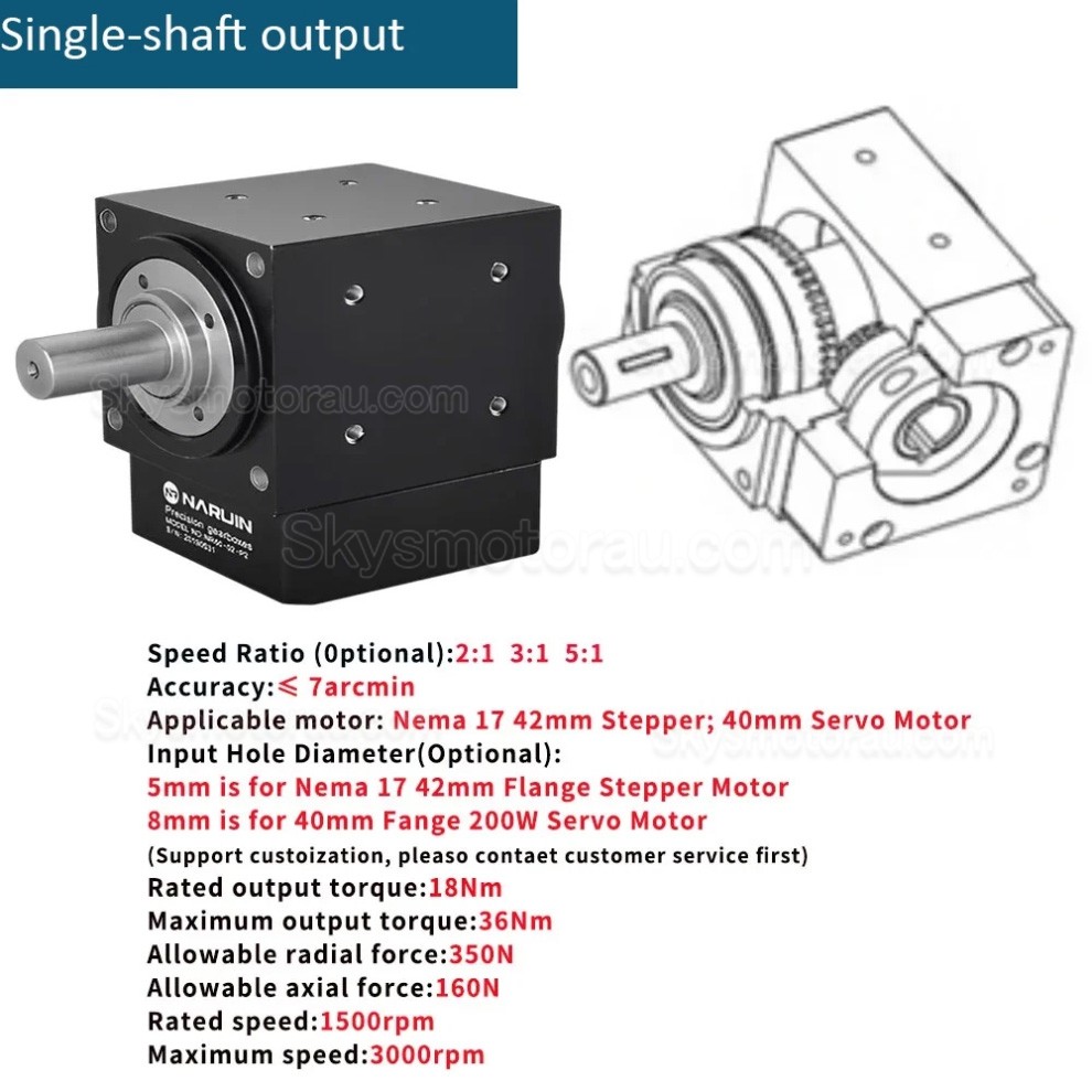Nema 17 Right Angle Commutator 90 Degree Bevel Gearbox 2:1/3:1/5:1 for Nema 17 Stepper Motor