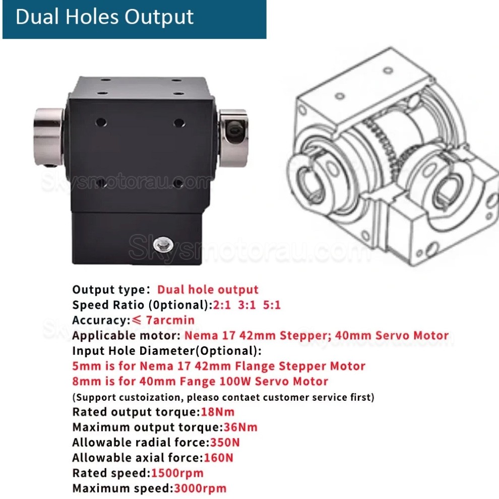 Nema 17 Right Angle Commutator 90 Degree Bevel Gearbox 2:1/3:1/5:1 for Nema 17 Stepper Motor