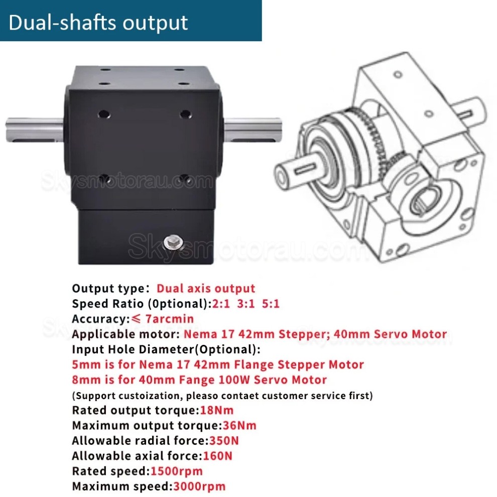Nema 17 Right Angle Commutator 90 Degree Bevel Gearbox 2:1/3:1/5:1 for Nema 17 Stepper Motor