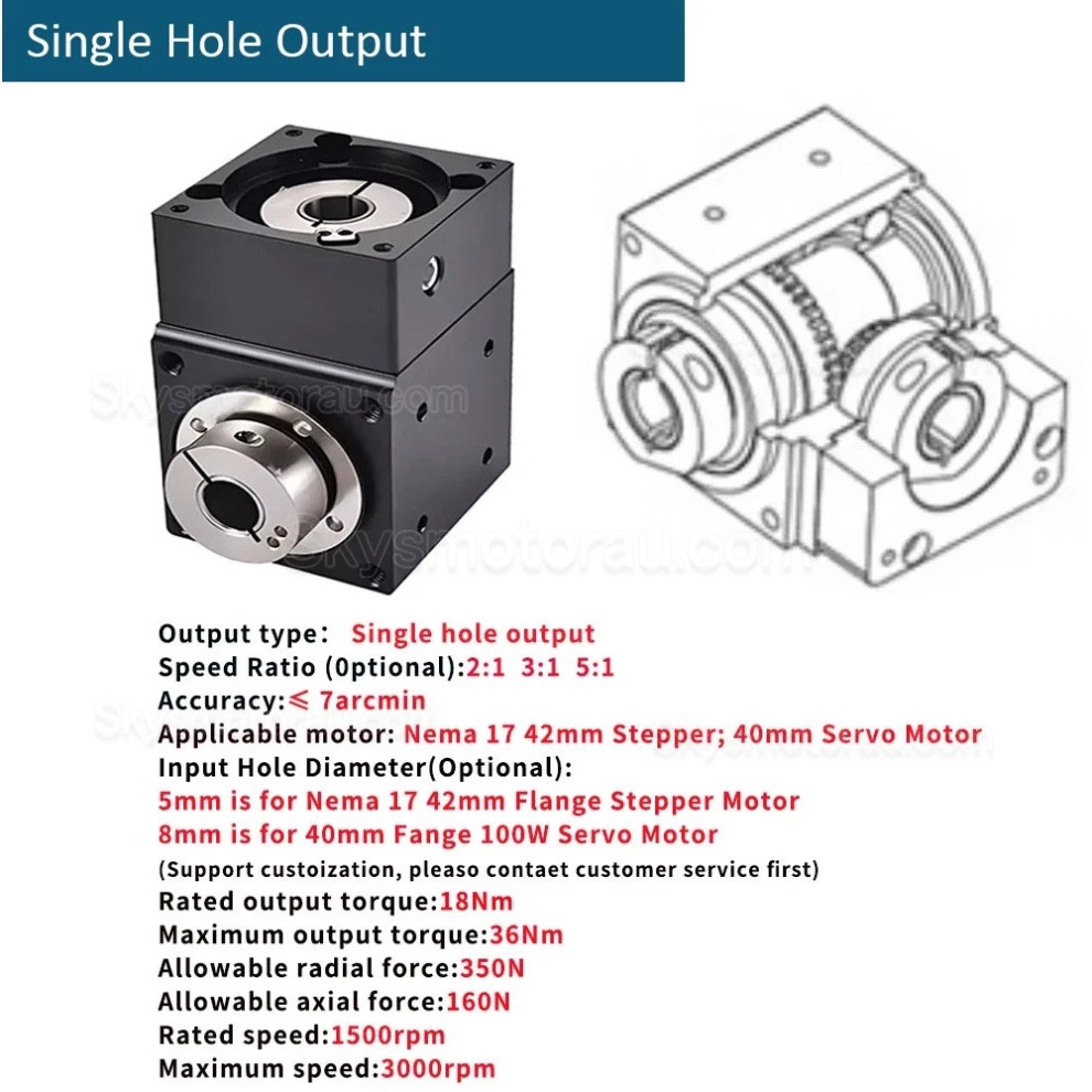 Nema 17 Right Angle Commutator 90 Degree Bevel Gearbox 2:1/3:1/5:1 for Nema 17 Stepper Motor