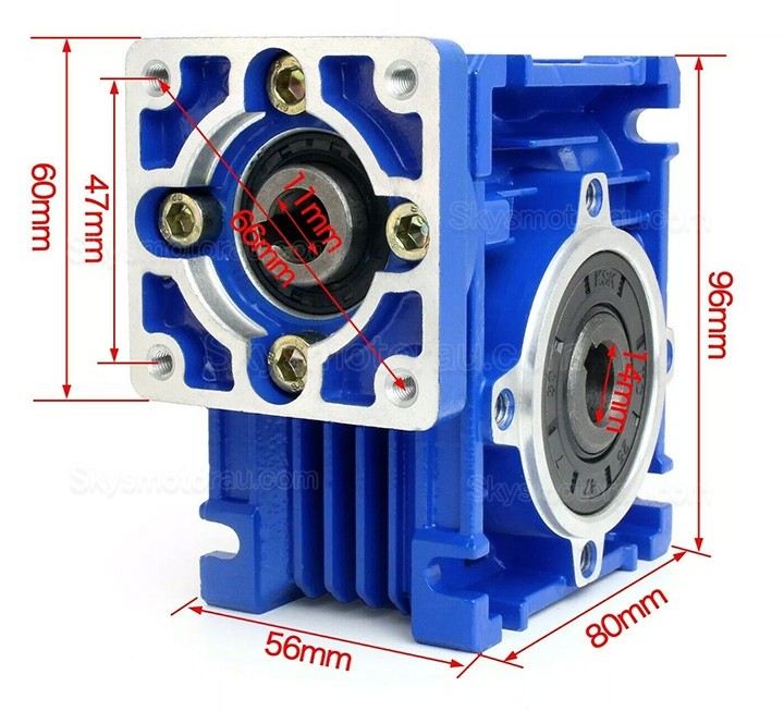 NMRV030 Worm Worm Drive Gearbox Ratio 10:1 15:1 20:1 25:1 30:1 40:1 for Nema23 Stepper Motor / Servo Motor