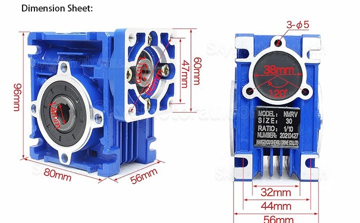 NMRV030 Worm Worm Drive Gearbox Ratio 10:1 15:1 20:1 25:1 30:1 40:1 for Nema23 Stepper Motor / Servo Motor