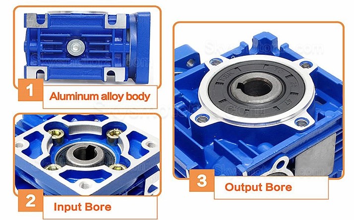 NMRV030 Worm Worm Drive Gearbox Ratio 10:1 15:1 20:1 25:1 30:1 40:1 for Nema23 Stepper Motor / Servo Motor