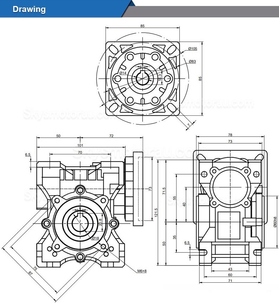 NMRV040 Worm Drive Gearbox 5:1 10:1 20:1 30:1 50:1 for Nema 34 Motor