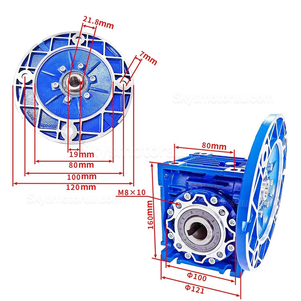 RV050 80B14/80B5 Round Worm Gearbox Ratio 5:1 10:1 15:1 20:1 30:1 Input 19mm