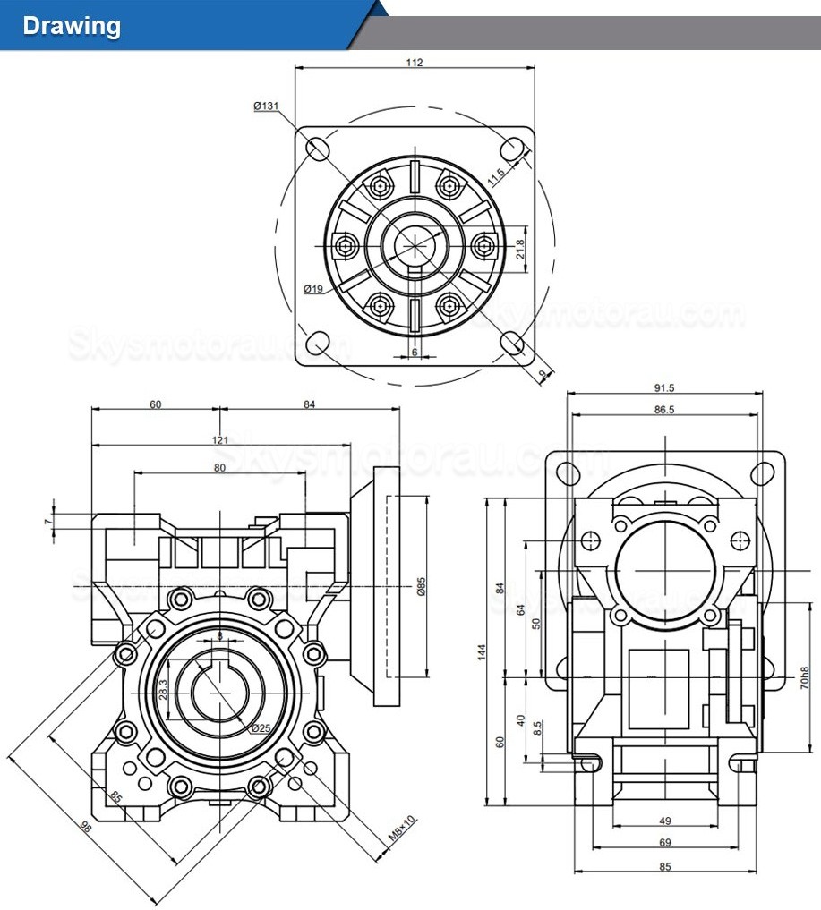 NMRV050 Worm Drive Gearbox Ratio 5:1/10:1/20:1 Fit Nema 42 Stepper Motor