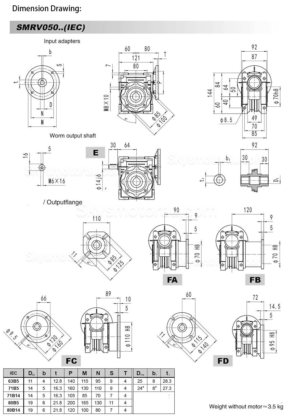RV050 80B14/80B5 Round Worm Gearbox Ratio 5:1 10:1 15:1 20:1 30:1 Input 19mm