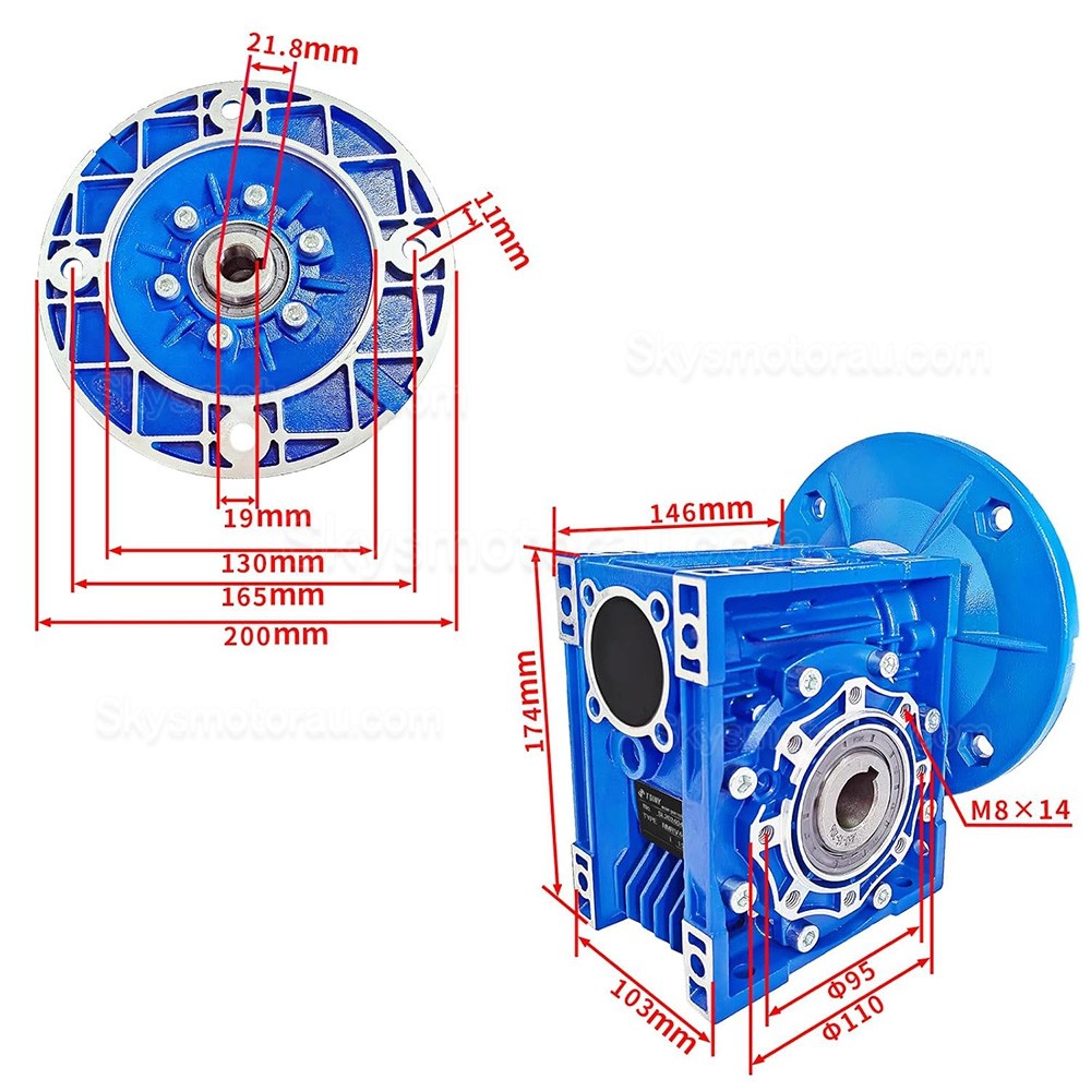 RV063 80B5/90B14 Round Worm Gearbox Ratio 7.5:1 10:1 15:1 20:1 30:1 Input 19mm/24mm