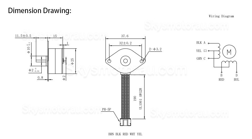 Oukeda OK25PM15-034A5 Permanent Magnet Stepper Motor 2 Phase 1.8 Deg 1A 12Ncm 4 Wires